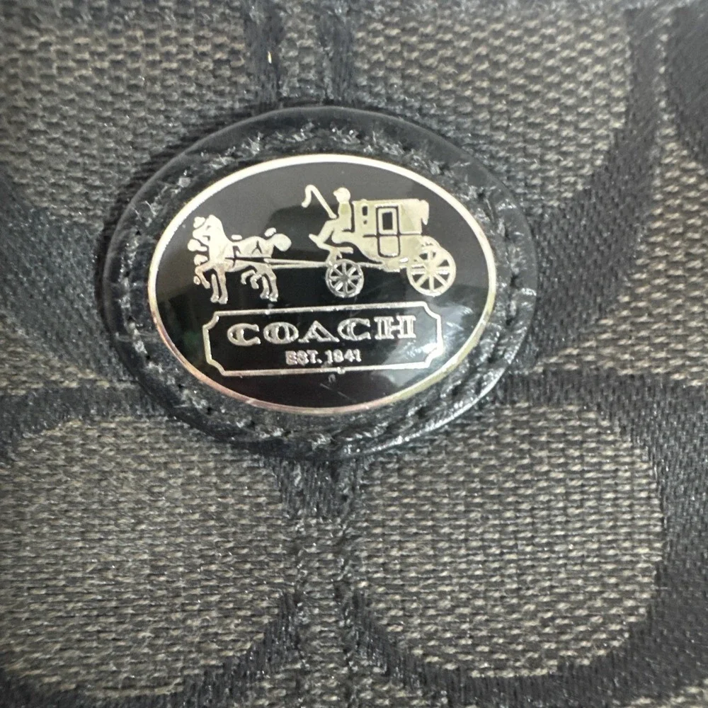 Coach Signature Small Wristlet Wallet Black Jacquard Blue Satin Lining So Nice!‎